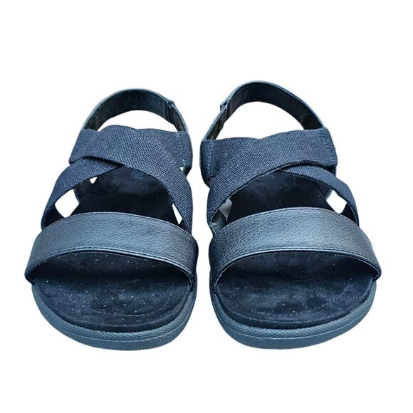 Black Crisscross Sandals Size 10 Canvas Synthetic Strappy Slingback Flats - Picture 2 of 12